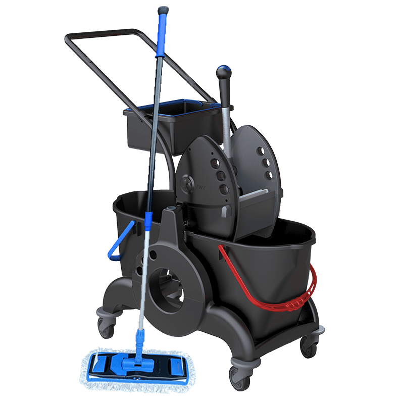 Gulvvaskevogn plast, 2 spande, presse, mopfremfører m.m.