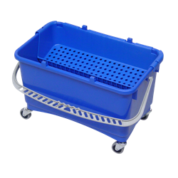 Drypspand blå med dryprist og hjul 28 liter