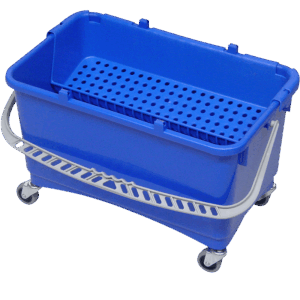 Drypspand blå med dryprist og hjul 28 liter