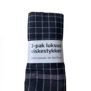 Viskestykker - 50 x 70 cmPakke med 3 stkSorte med hvid mønster