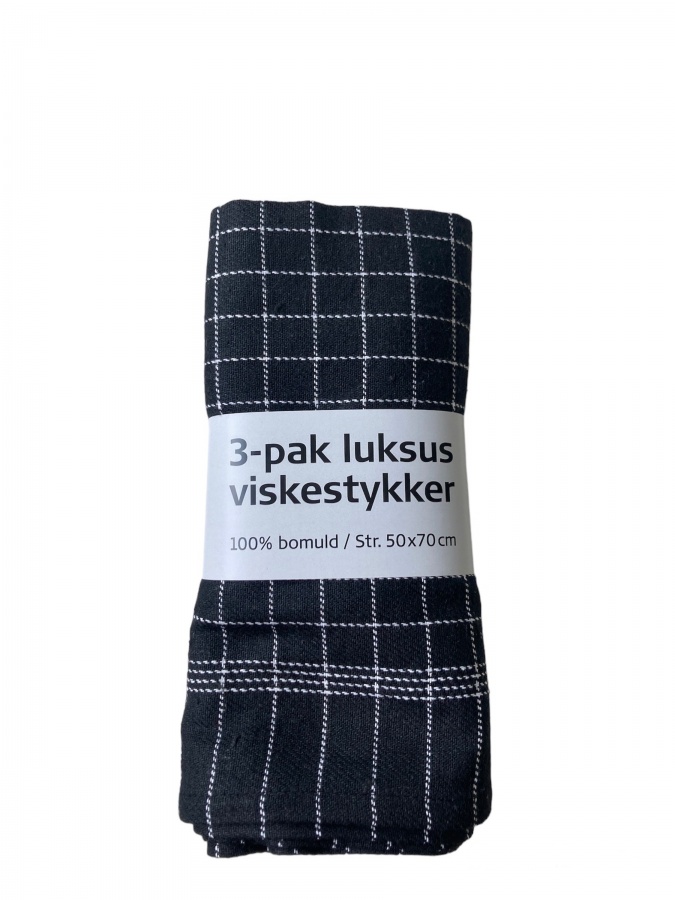 Viskestykker - 50 x 70 cmPakke med 3 stkSorte med hvid mønster