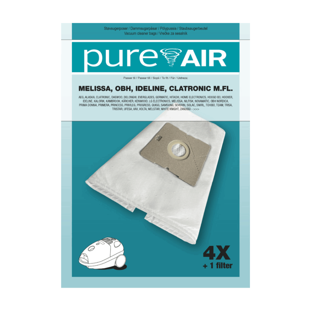 alt="Melissa OBH Idline Clatronic støvsugeposer Pure Air 4 poser + 1 filter"