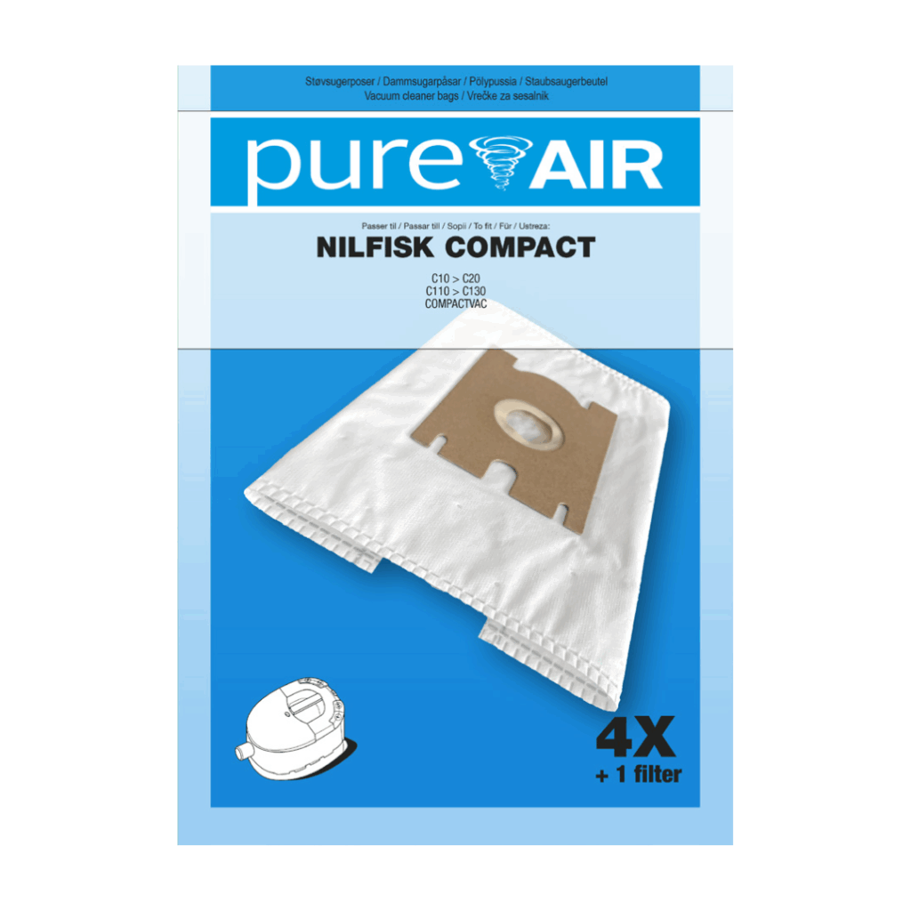 alt="Nilfisk Compact støvsugeposer Pure Air 4 poser + 1 filter"