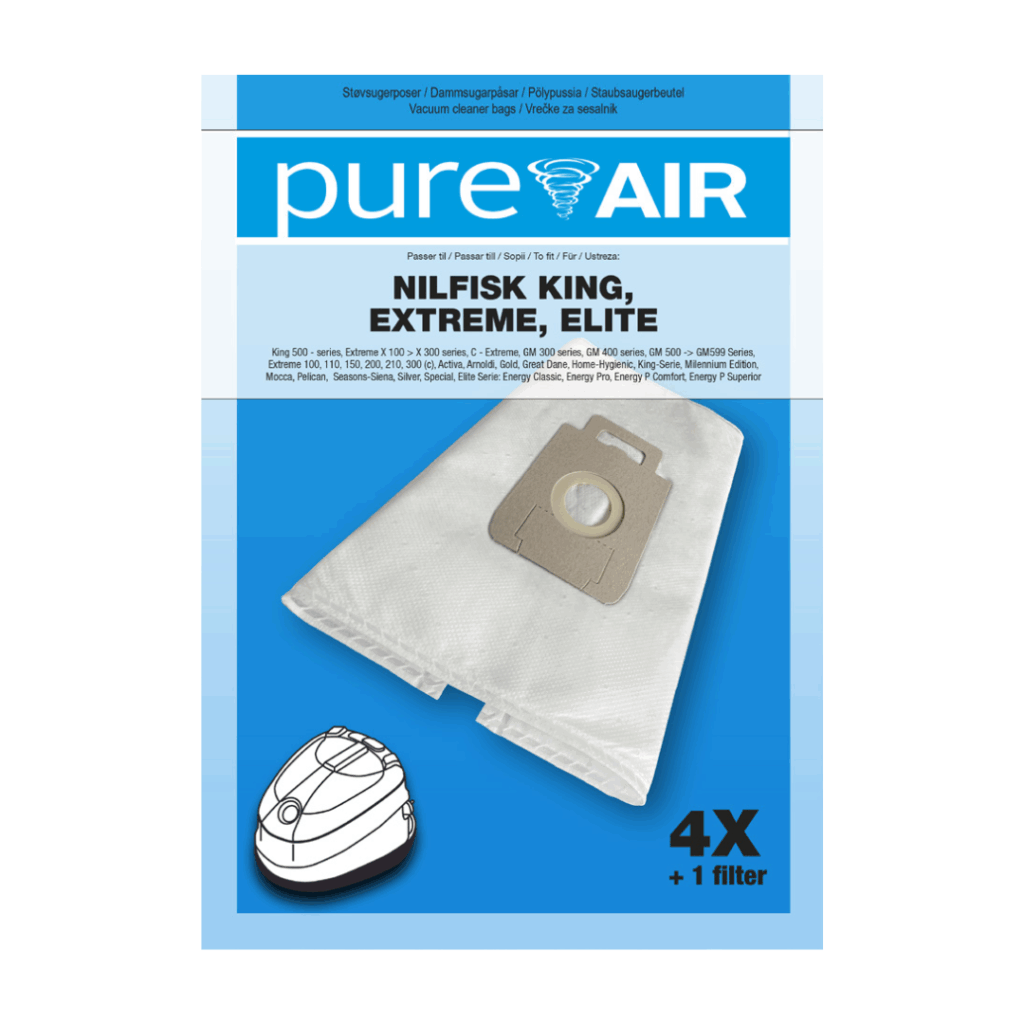 alt="Nilfisk King Extreme Elite støvsugeposer Pure Air 4 poser + 1 filter"