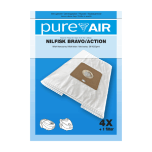 alt="Nilfisk Bravo Action støvsugeposer Pure Air 4 poser + 1 filter"